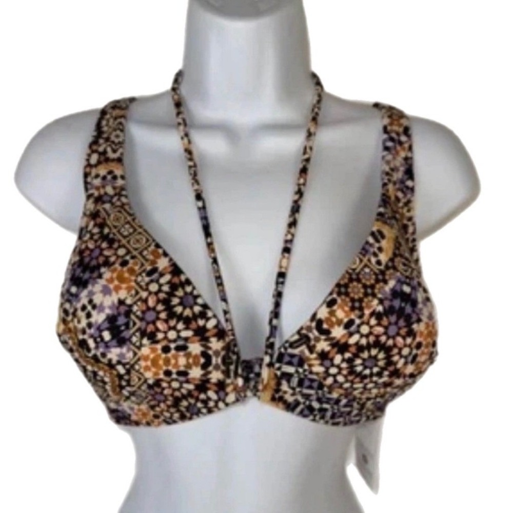 Shade &‎ Shore Bikini Top Women 34D Multicolor Underwire Mosaic Geometric Swim